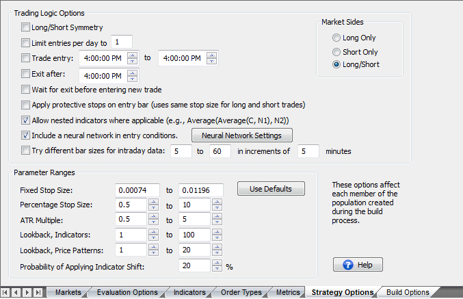 Strategy options in Builder for a hybrid rule-based/neural network strategy.