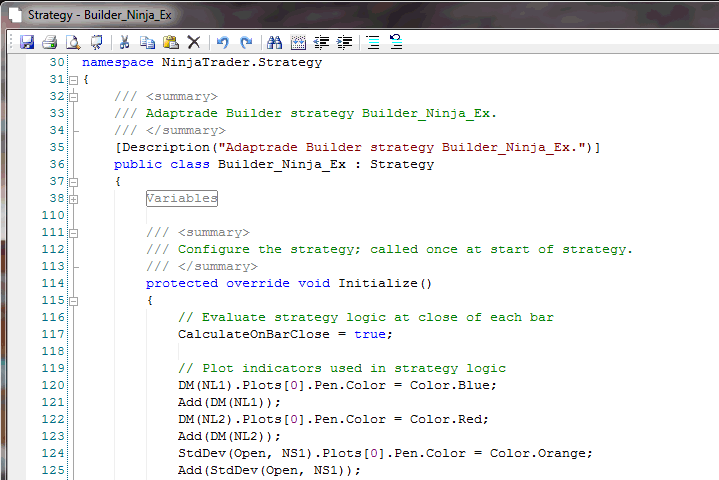 NinjaScript strategy declaration and Initialize function